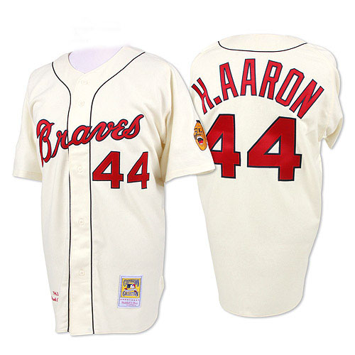 1963 Throwback Cream MLB Atlanta (Milwaukee) Braves 44 Alabama Hank Aaron MLB M&N Jersey
